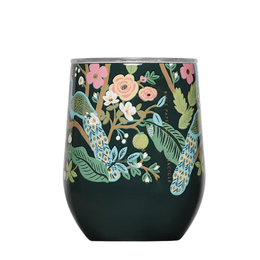 Rifle Paper Co x Corkcicle Stemless - Peacock Blue