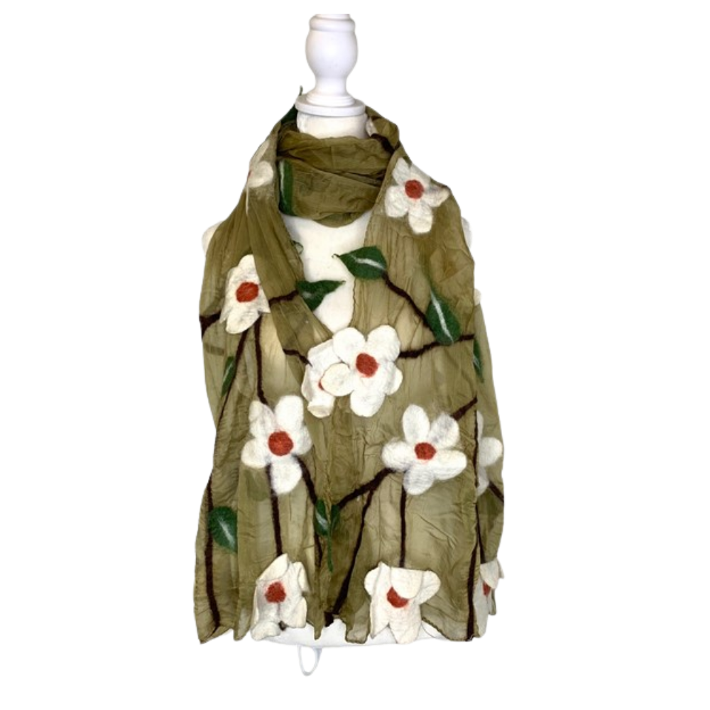White Daisy Scarf - Olive