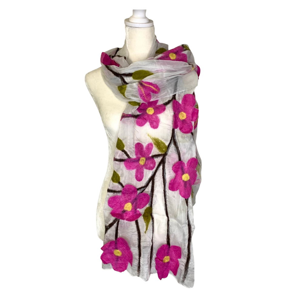 Pink Daisy Scarf - White