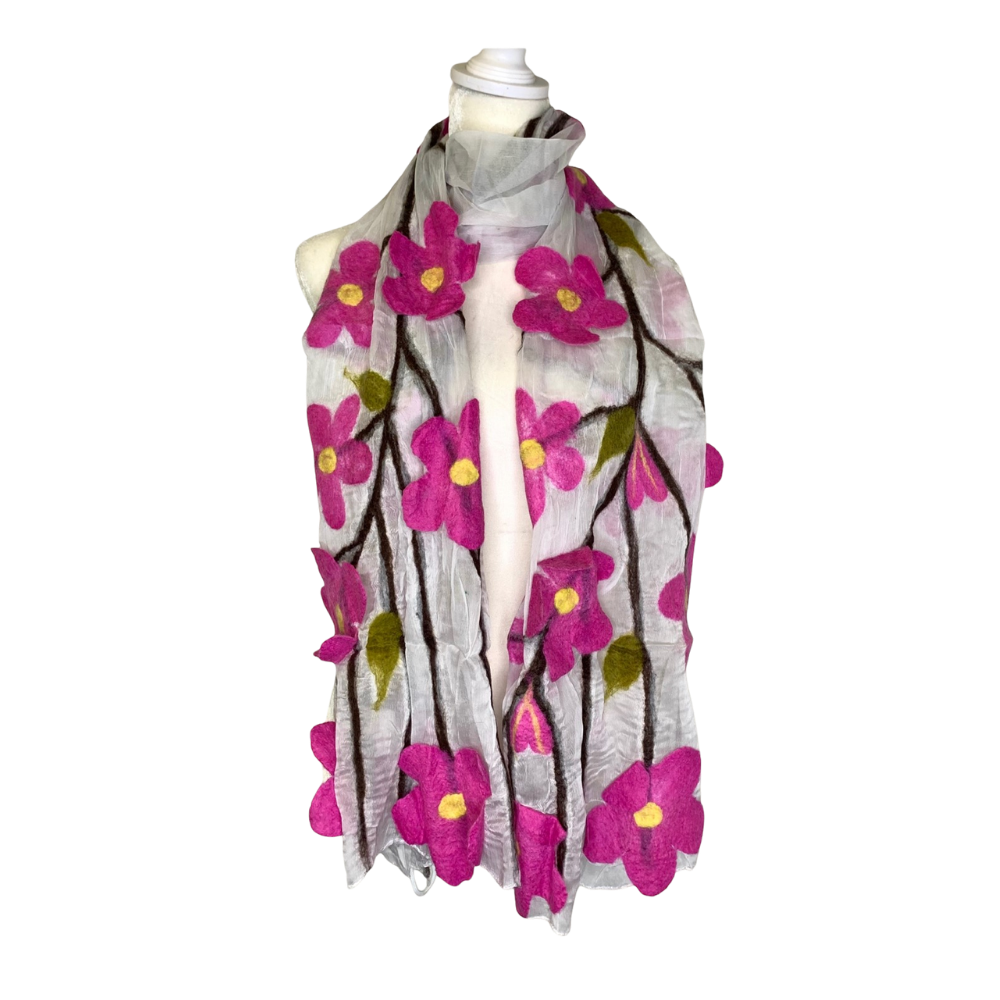 Pink Daisy Scarf - White