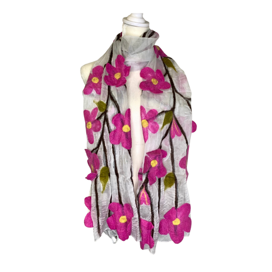 Pink Daisy Scarf - White