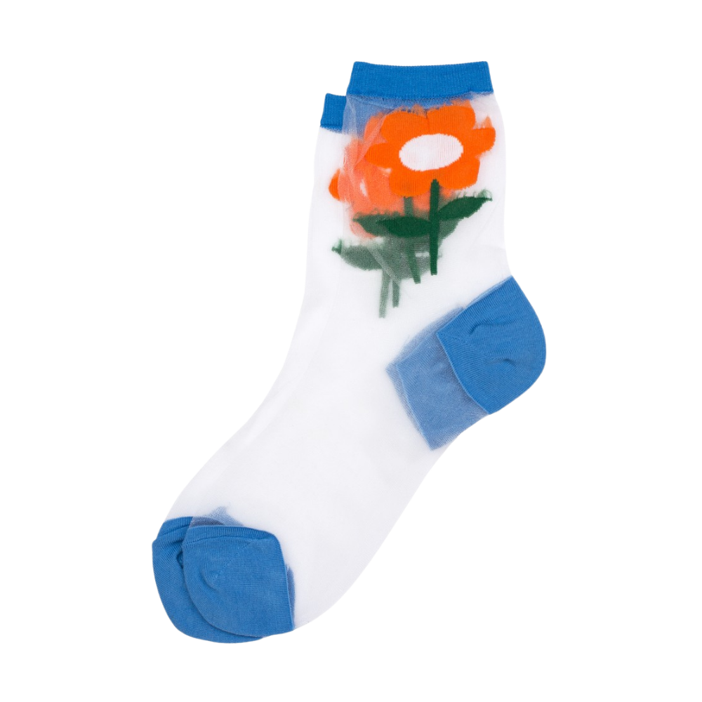 Big Flower Blue Sheer Socks