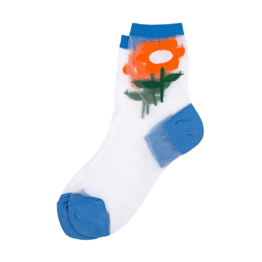 Big Flower Blue Sheer Socks