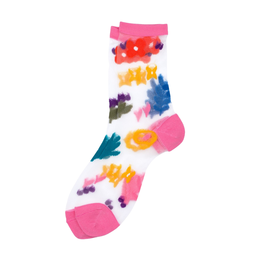 Floral Whimsy Pink Sheer Socks