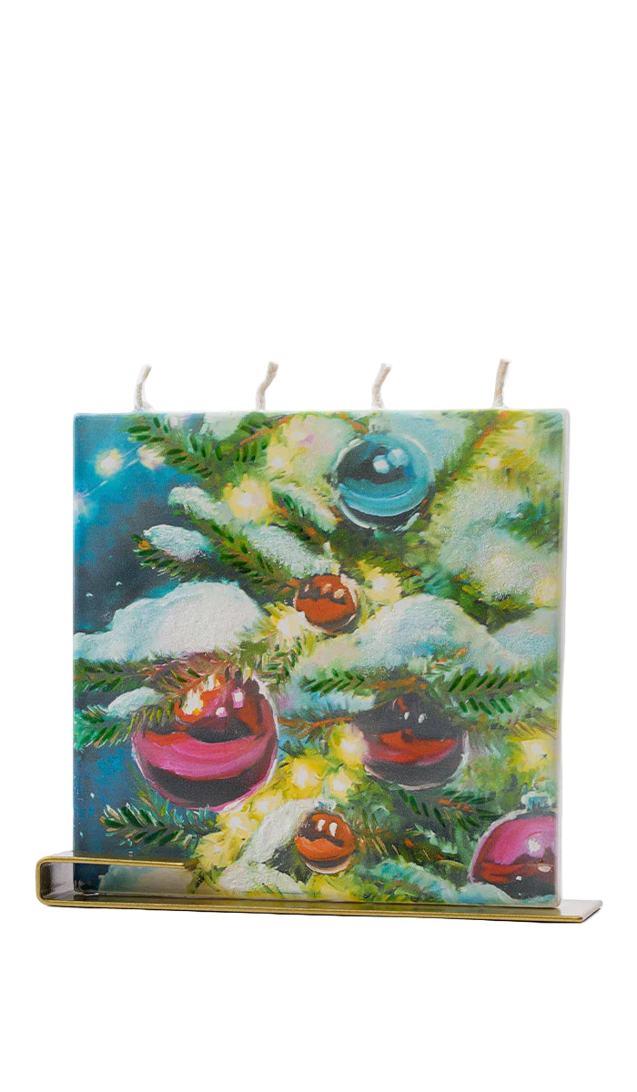 Flat Candle - Snowy Tree with Ornaments