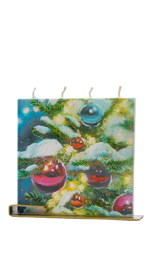 Flat Candle - Snowy Tree with Ornaments