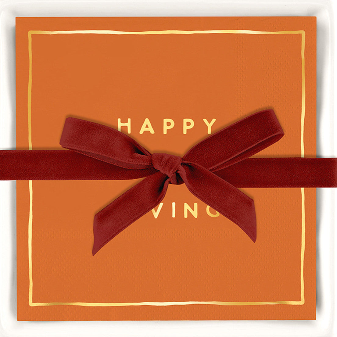 Ceramic Napkin Tray + Napkins - Happy Thanksgiving