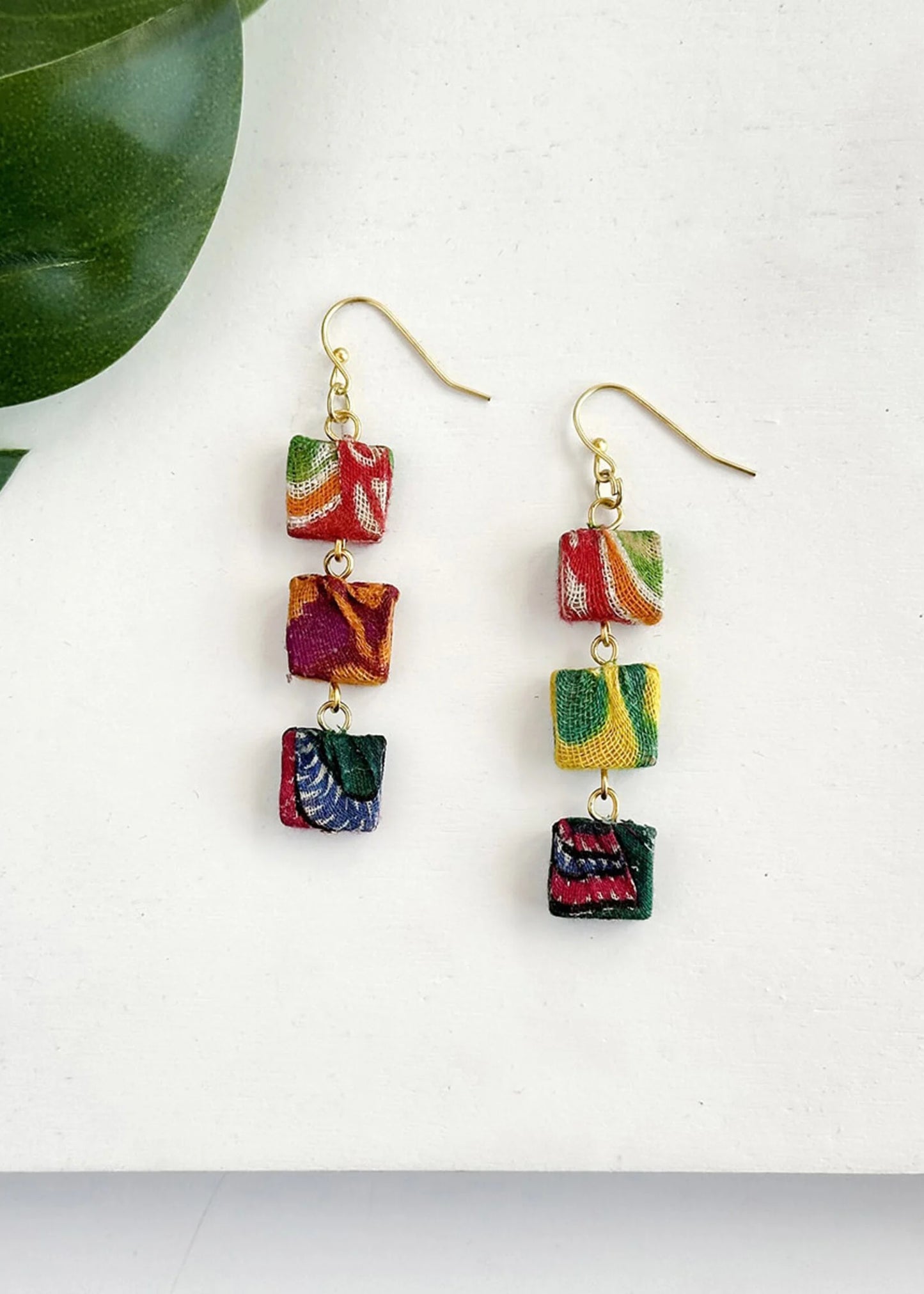 Kantha Fluid Square Trio Earrings