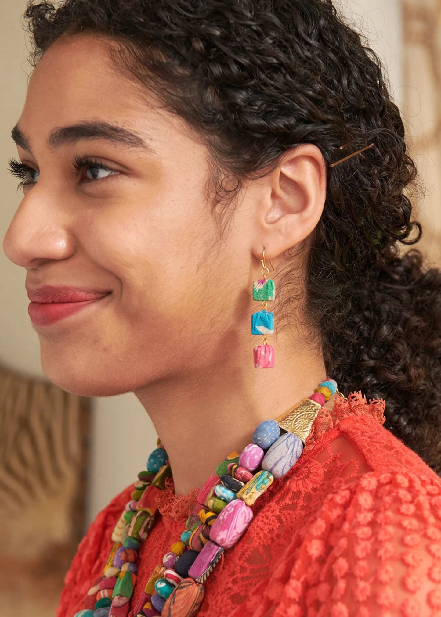 Kantha Fluid Square Trio Earrings