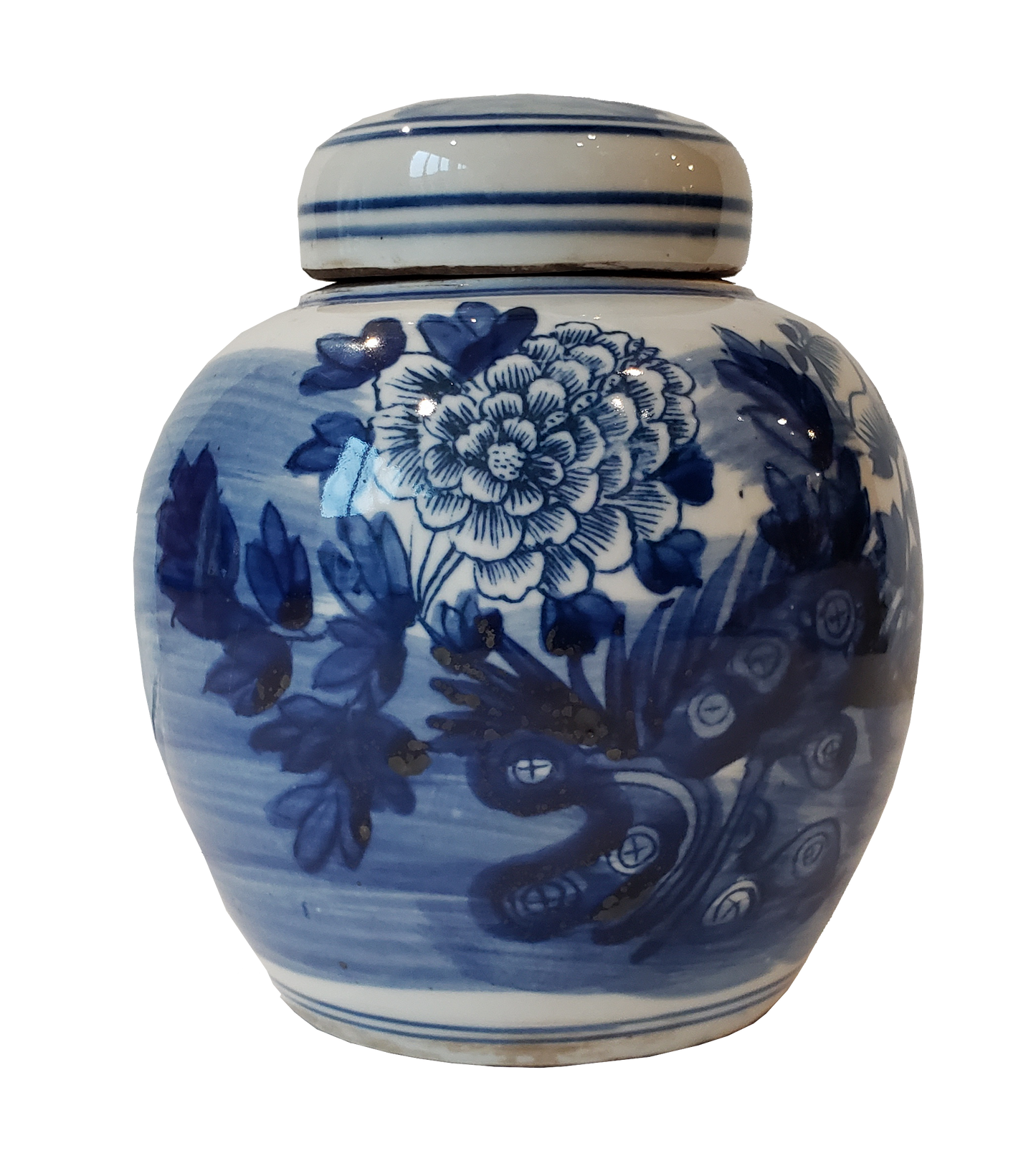 Blue and White Peony Ginger Jar