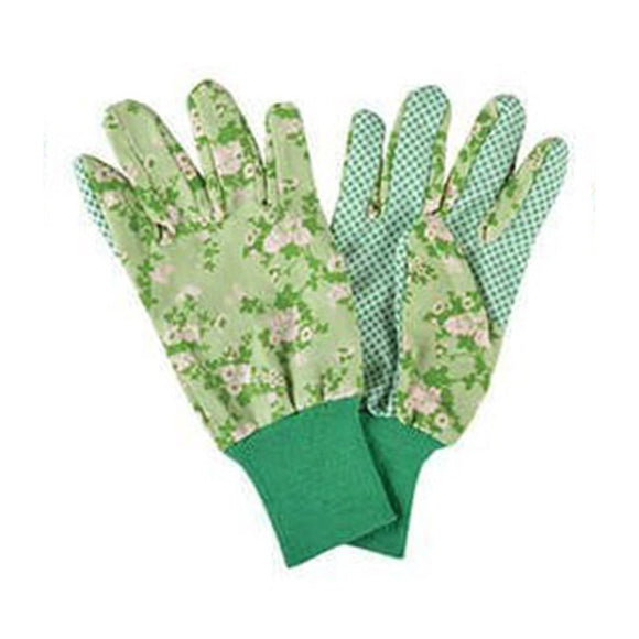 Green Rose Print Garden Gloves